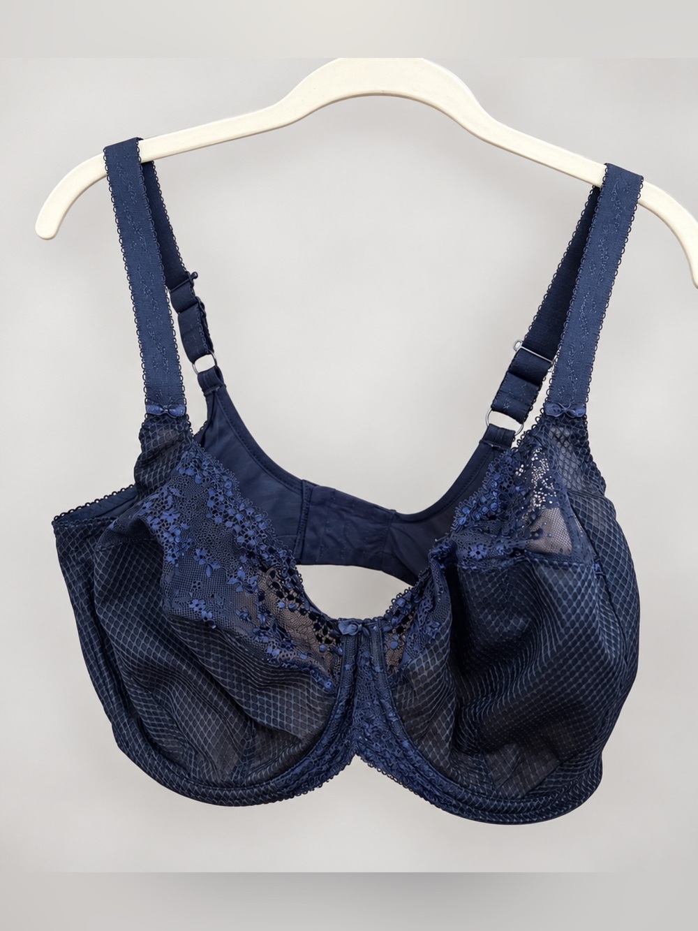 Elomi Charley Navy Stretch Lace Plunge Bra UK 38GG US 38J